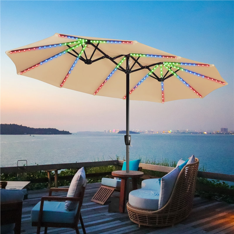 Parasol de jardin rectangulaire de 13 pi avec base et parasol de jardin, L 156 po x P 96 po, Brun clair