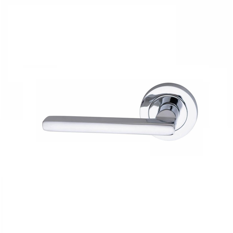 1 Pair Leon Design Classic Door Handles Set in Polished Chrome with Spindle and Fixings, Polished Chrome