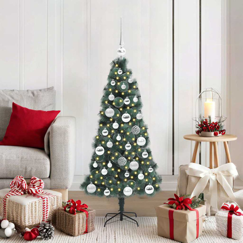 Artificial Pre-lit Christmas Tree with Ball Set, Silver, 3.94' H