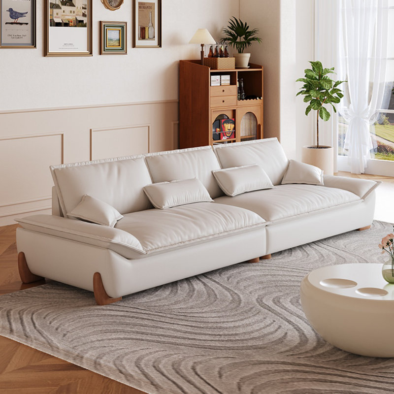 Canapé simple en similicuir, H 33,46 po x l 122,05 po x P 39,37 po, 4, Blanc cassé