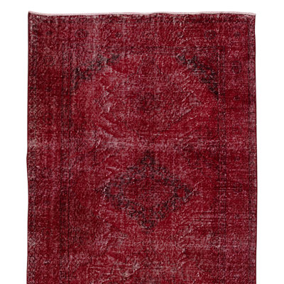 5x12 Ft Contemporary Handmade Turkish Sille Runner Rug Over-Dyed in Red Color for Hallway Decor