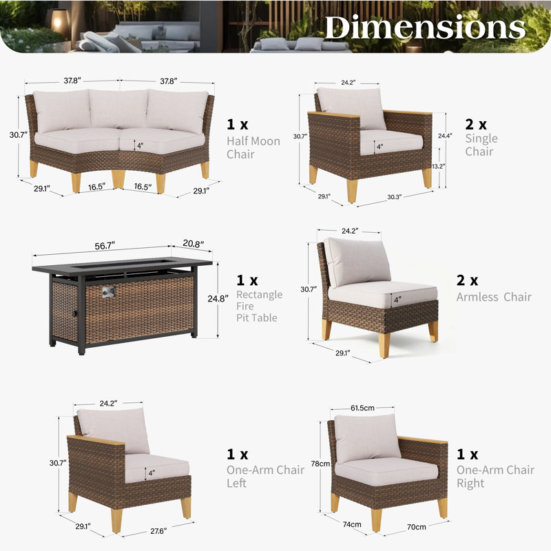 Ensemble de conversation d'extérieur en osier Argyri, Beige
