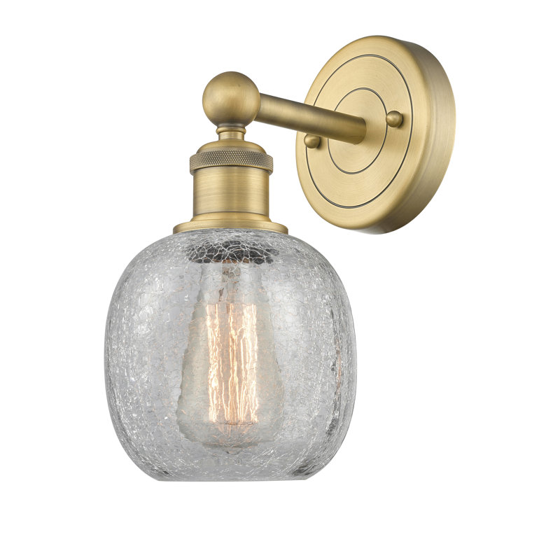 Cheraw Armed Sconce, Clear Crackle, Brushed Brass