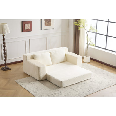 Modern Small White Corduroy With Pillows, No Assembly, High - Density Memory Foam Filled, Pet , Ideal For Living Room Comfortable Couch, Giant Bean Ba