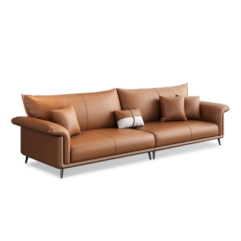 Canapé modulaire brun en cuir véritable, 4, H 34,65 po x l 110,24 po x P 35,43 po