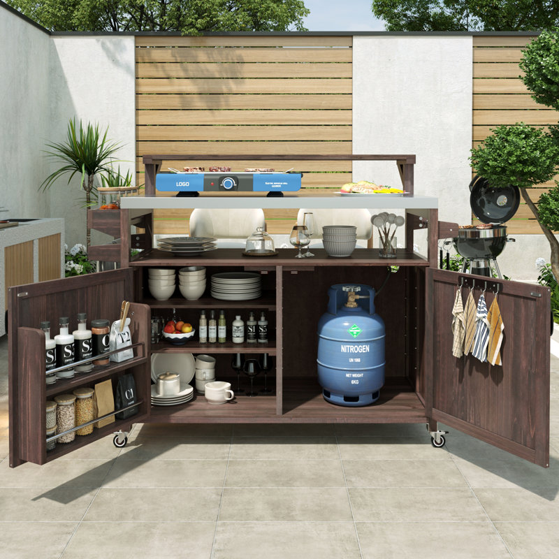 Kitchen Island with Raised Shelf, Brown