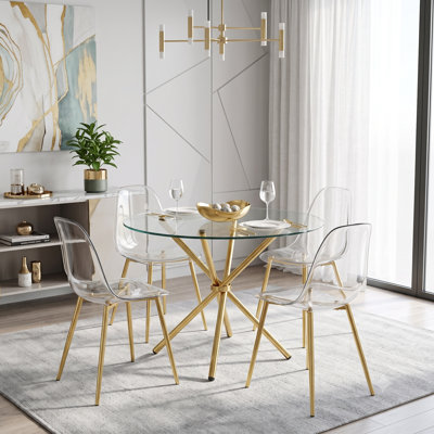 5-Piece Dining Table Set for 4, 36.6" Glass Kitchen Table and Chairs for Small Spaces