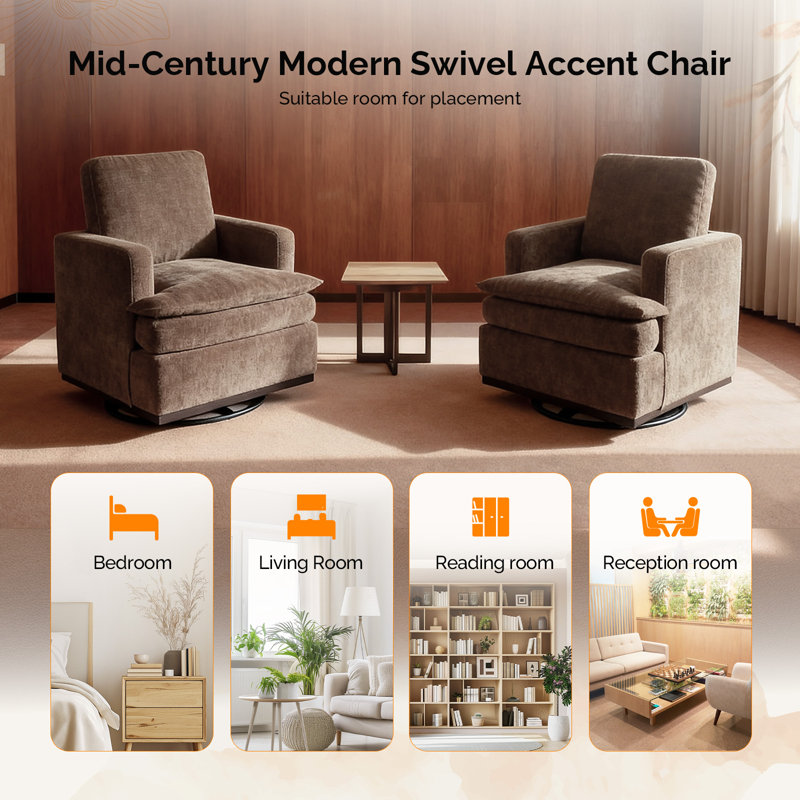 Swivel Mid-Century Modern Accent Armchair, Brown