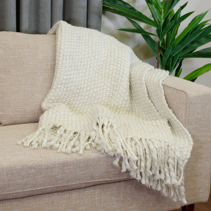 Effie Hand Woven Throw Blanket, Antique White