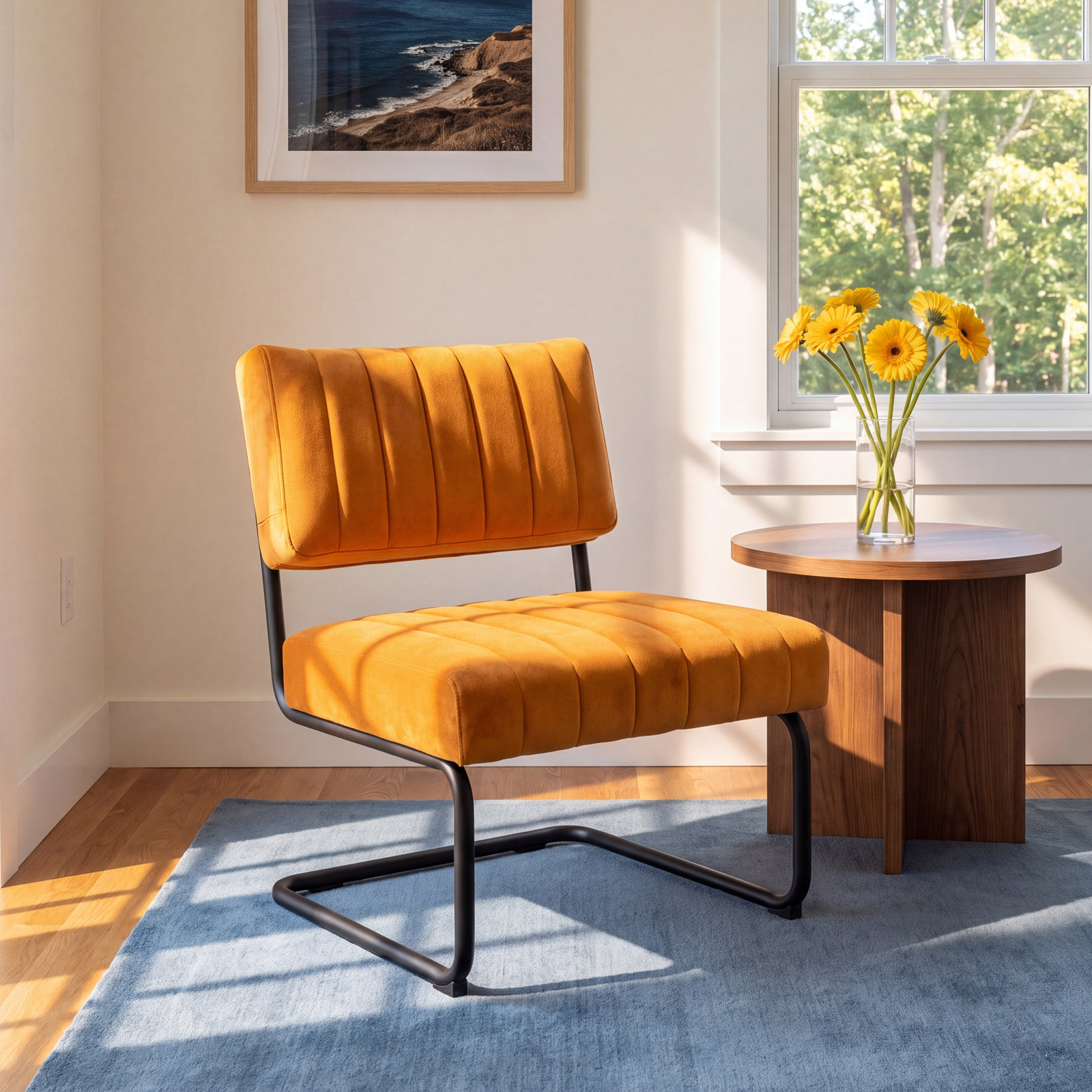 Cayman Velvet Upholstered Side Chair, Cognac Velvet