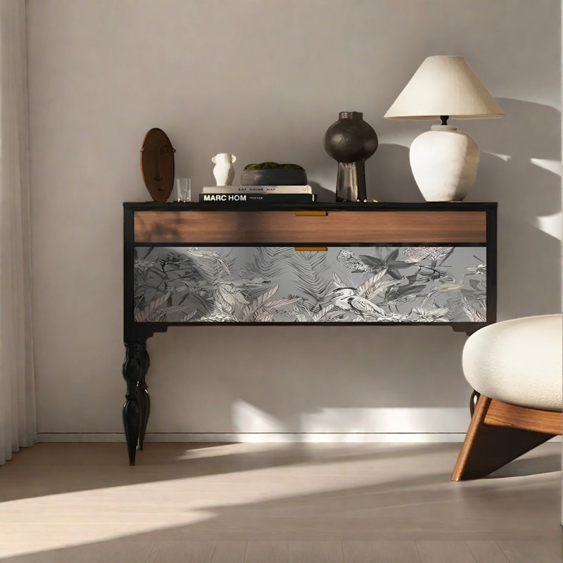 Console rétro avec tiroirs, Noir, noir, noir, noir