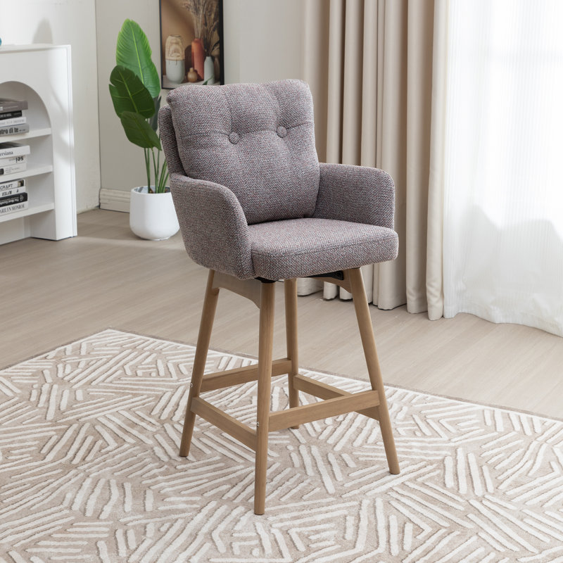 Swivel Upholstered Counter Stool with Solid Wood Frame, Pink