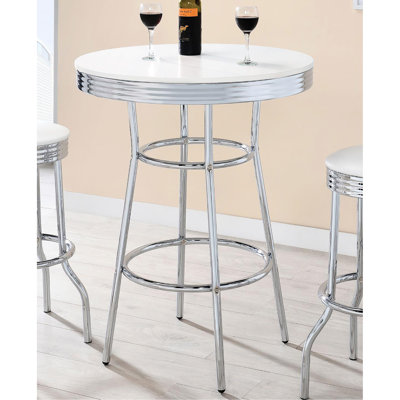 Table ronde contemporaine blanche brillante pour salle à manger, 104 cm de hauteur x 76 cm de largeur et de longueur, avec bar intégré, pièce maîtresse pour salle à manger, haute, large et longue, élégante
