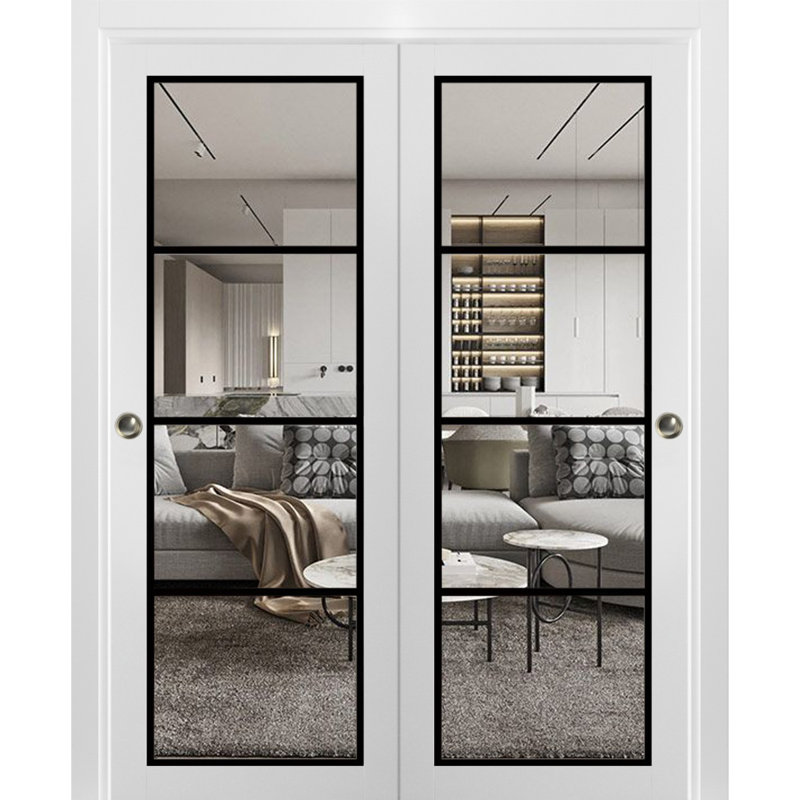 Portes de placard coulissantes à panneaux en bois, 36 po x 84 po, Satin blanc