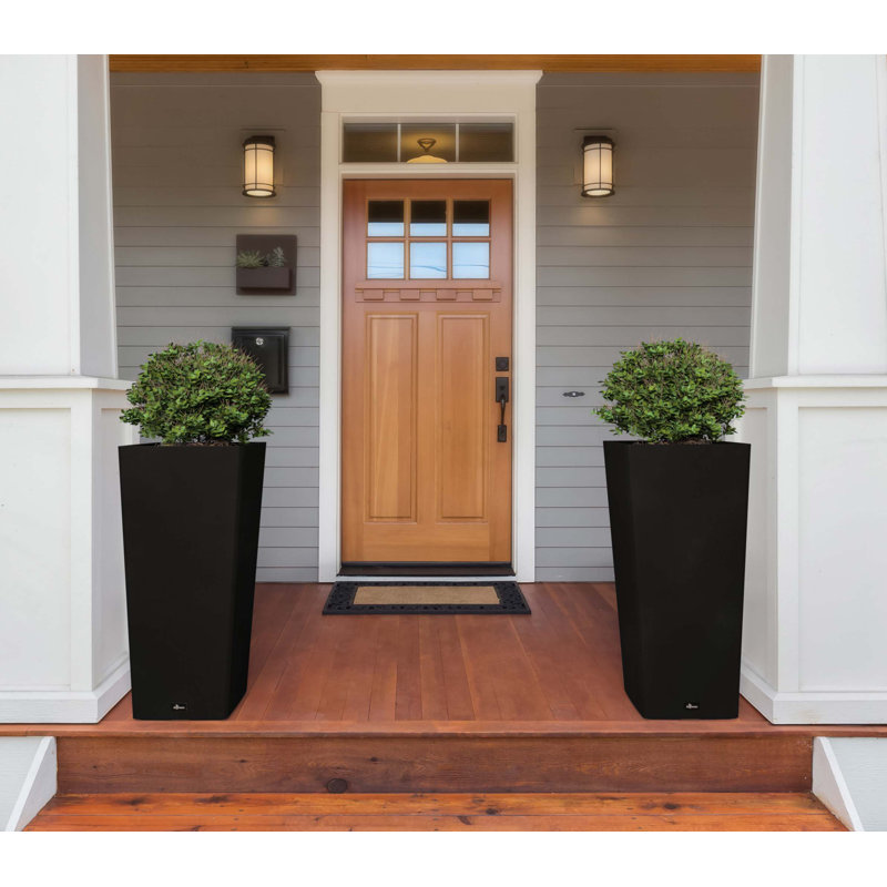 Black Square Outdoor Planter with Shelf, 36 in., 2-Pack