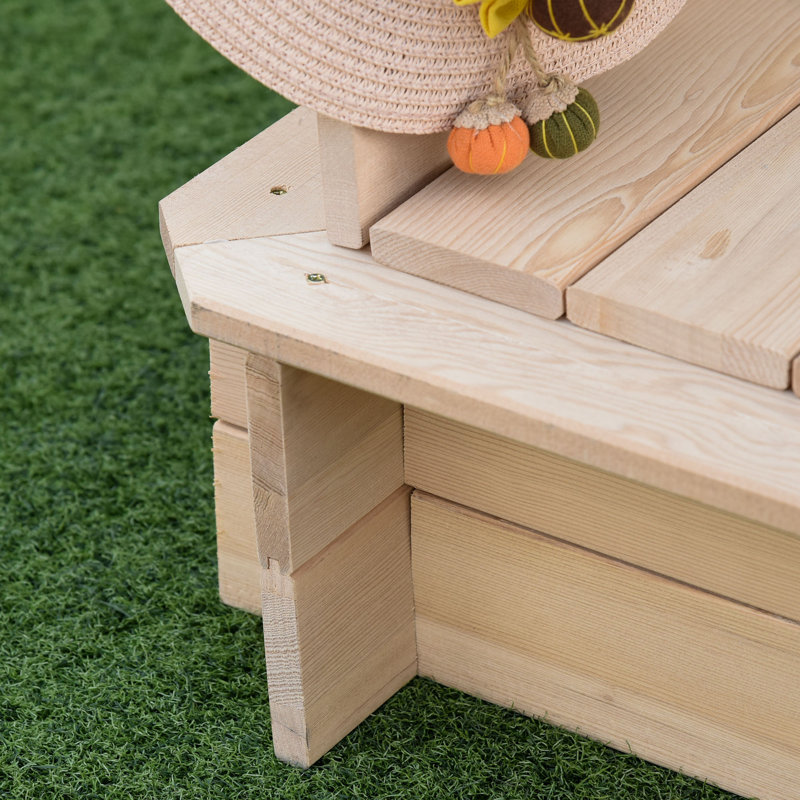 Outsunny 41.75'' x 47.75'' Solid Wood Square Sandbox, Nature Wood