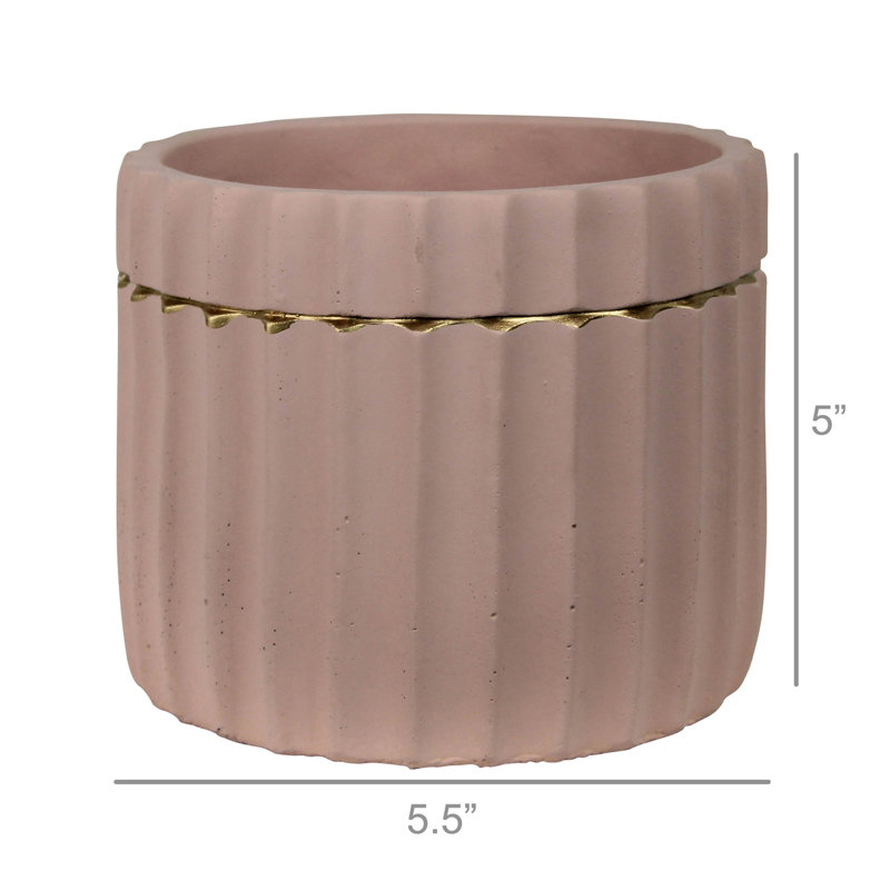 Scalloped Gold Band Pot Planter, Clay