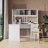 Antiqued White Home Office Computer Desk With Hutch, Ample Storage And Large Working Space-1849319043