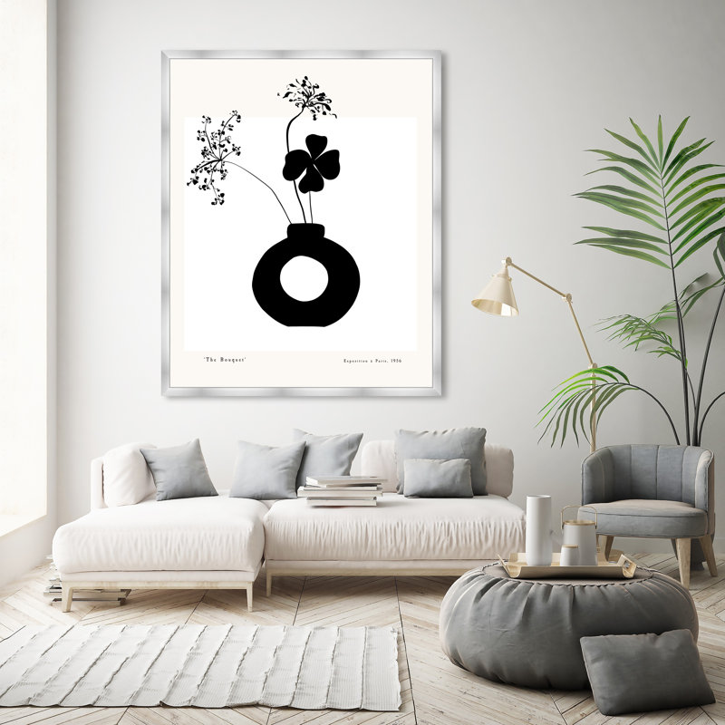 «Black and White Flower in a Vase» par Joss & Main - reproduction de cadre photo, Argent, H 47 po x l 38 po