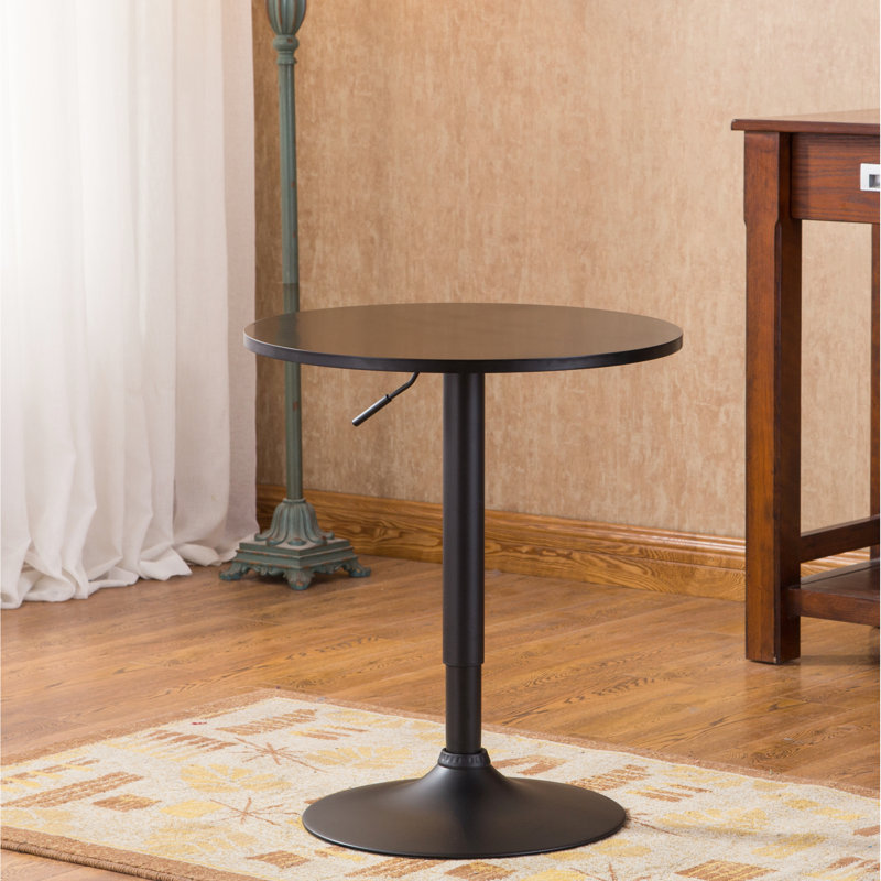 Table bistro réglable moderne, base en métal, noir, plateau rond de 24 po de diamètre, hauteur de 26 à 36 po