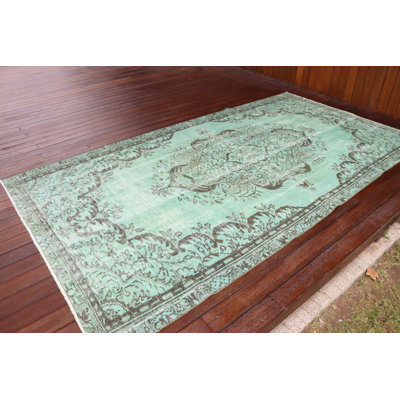 Handwoven Turkish Rug With Aqua Pattern Ideal For Living Room Or Bedroom Decor