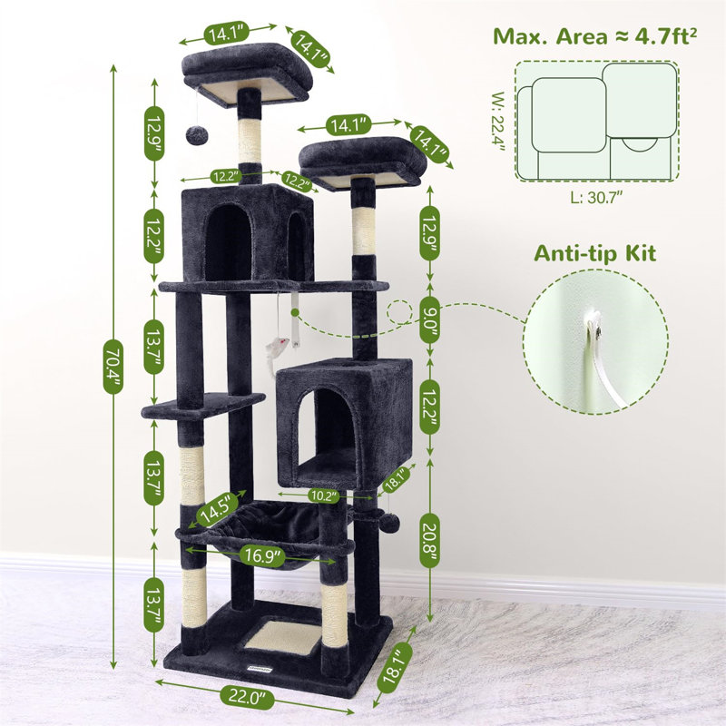 Eunson 70.47'' H Cat Tree, Dark Grey