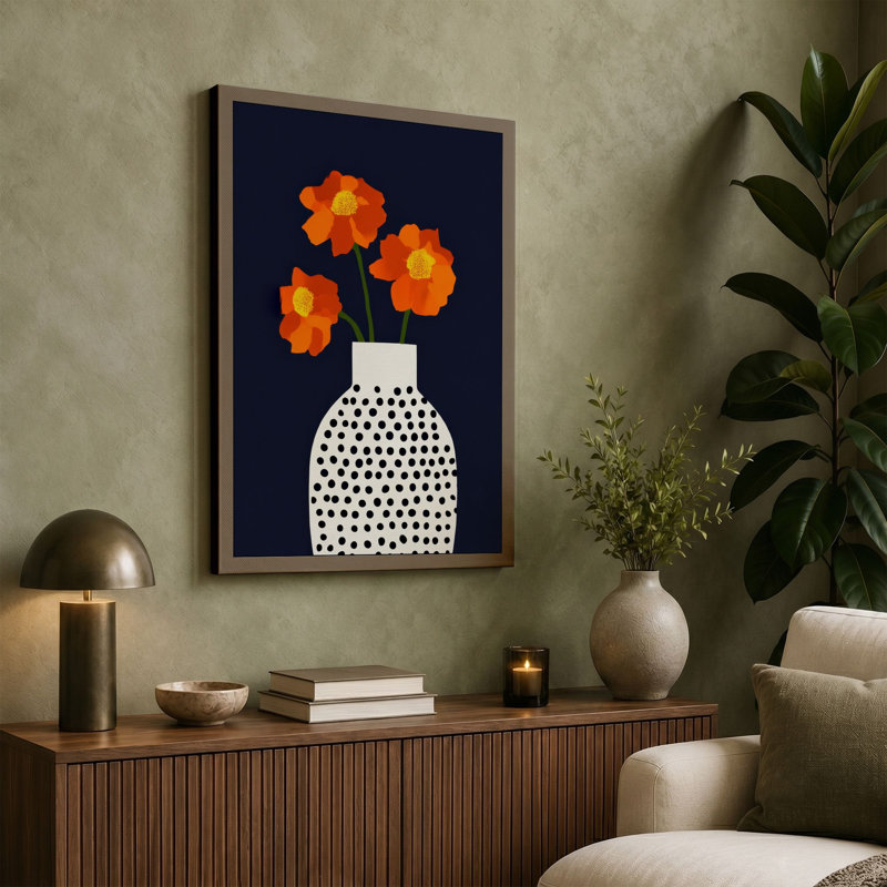 Flowers In Spotted Vase Modern - Print, 30x20 - 76.2 x 50.8 cm, Sage Border