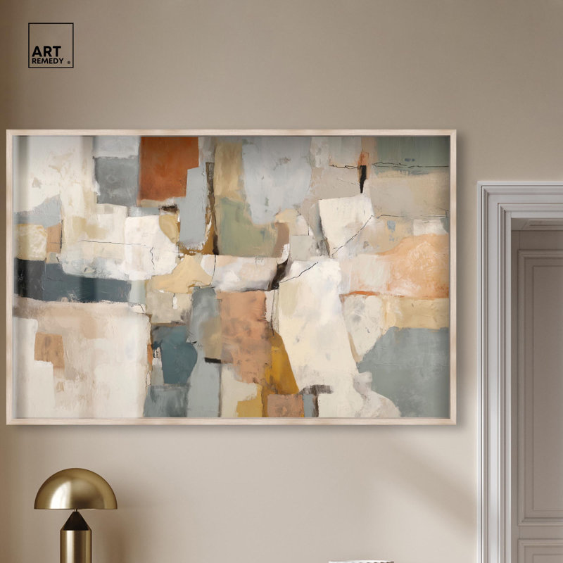 Décoration murale bohème colorée par Art Remedy, cadre blond, 55 x 37, H 37 po x l 55 po, Cadre blond