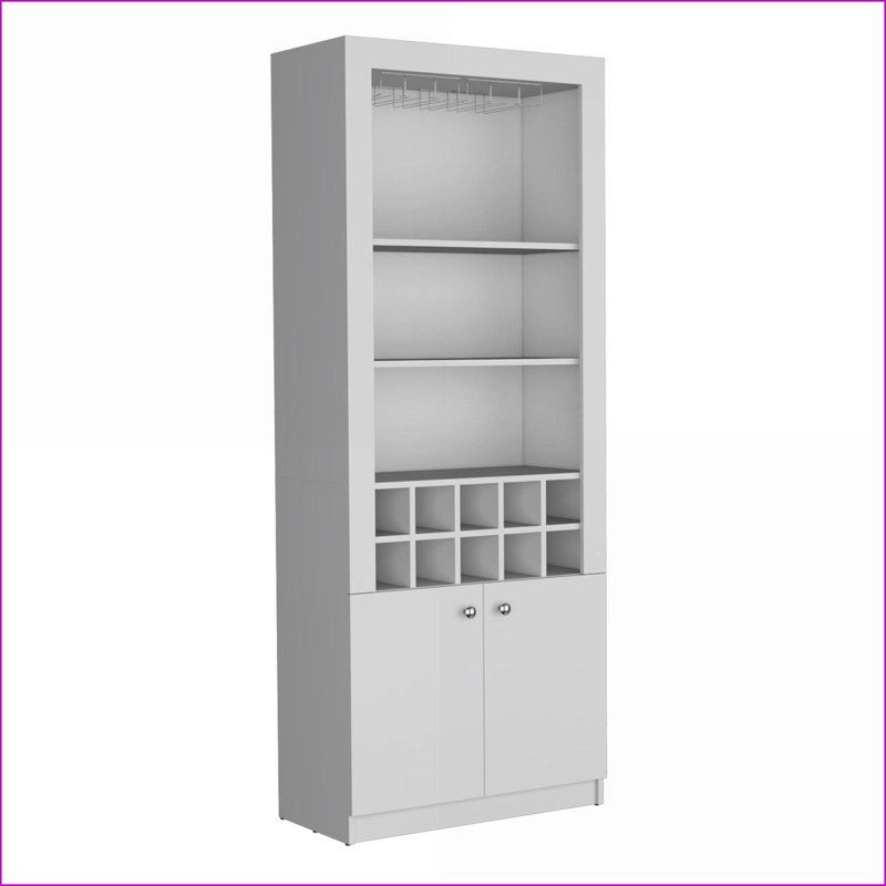 Armoire de bar moderne de 74 pouces de hauteur avec casiers de 10 bouteilles, porte-verres à pied et amp; 4 tablettes | Bois d'ingénierie | Moderne