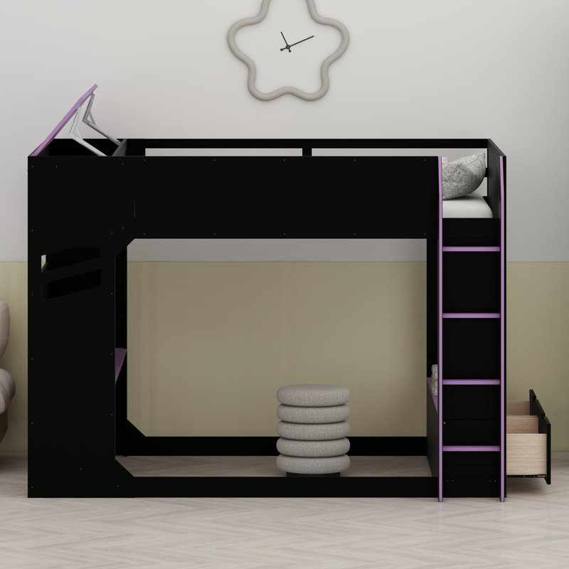 Lit mezzanine avec bureau à hauteur réglable, Rouge