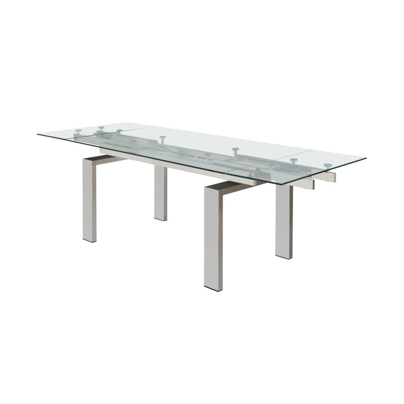 Azruddin Extendable Glass Top Metal Base Dining Table