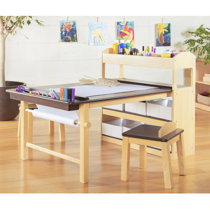 Kids Art Table and 2 Chairs, Wooden Drawing Desk, Activity & Crafts,  Children's Furniture, 42x23