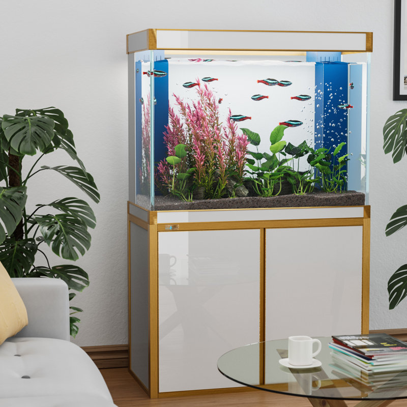 Réservoir d'aquarium rectangulaire, Blanc / Doré, 100 gallons (H 61 po x l 39,4 po x P 19,7 po)