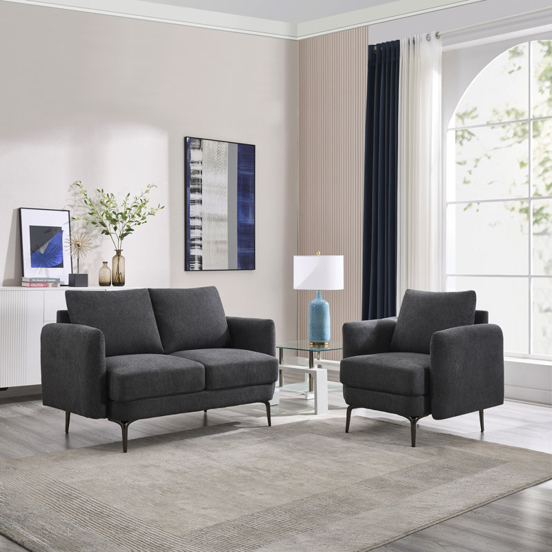 Delbreco 1+2 Seater Fabric Sofa Set, Charcoal