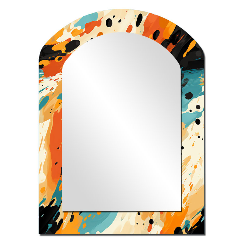 Multicolore Feather Fury - miroir décoratif à arche abstraite, miroir mural asymétrique moderne, impression d'art en métal