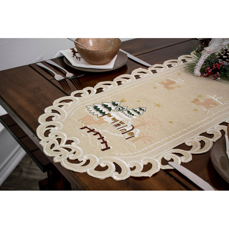 Ikeda Beige Winter Snow Scene Table Runner, 51" x 15"