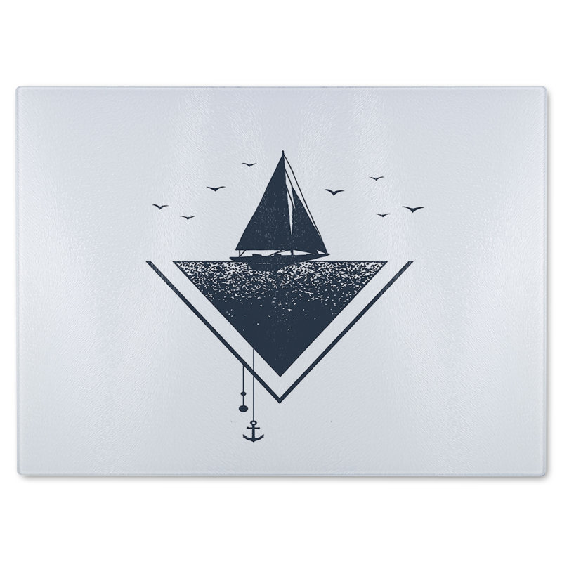 Sailboat At Sea Glass Chopping Board, 28cm L x 20cm W