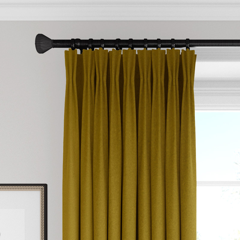 Alia Velvet Solid Color Pinch Pleat Curtain Panels, 40" W x 96" L, Curry