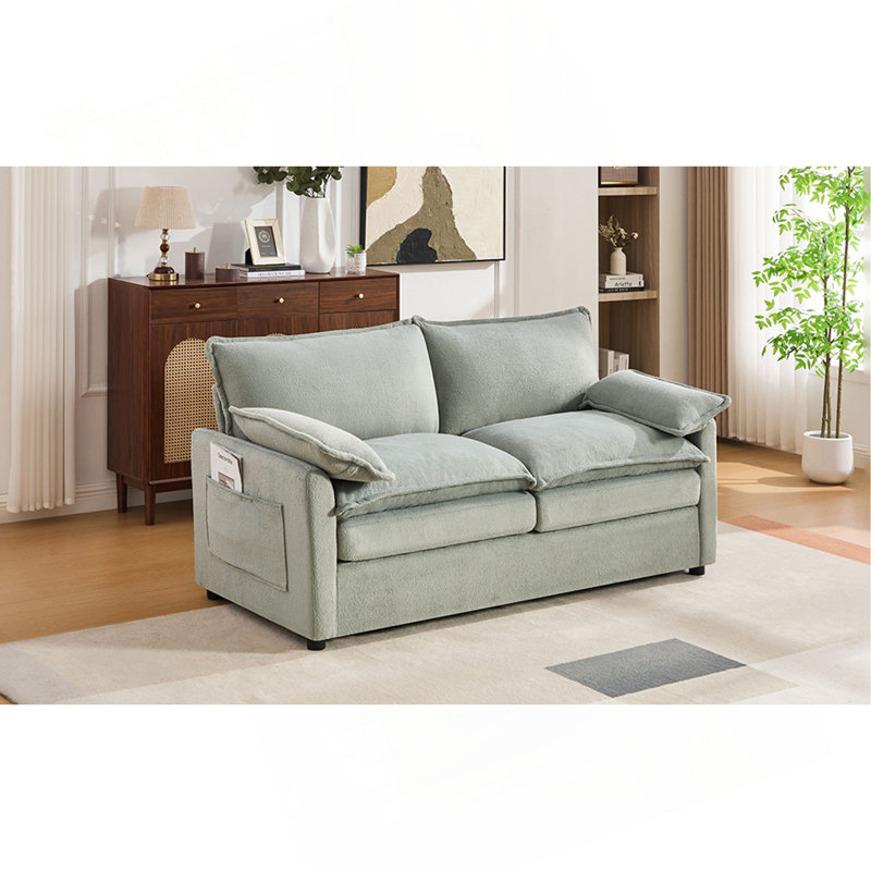 Canapé rembourré avec coussin double couche et poches de rangement latérales, Vert