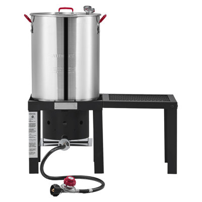 30 QT Aluminum Turkey Fryer and Seafood Boiler Set, Outdoor Cooking Kit with Basket, Side Table, Stand, and 54,000 BTU Propane Burner