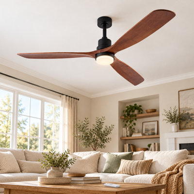 72-Inch Black Walnut 3-Blade Ceiling Fan with LED Light, 6-Speed Reversible DC Motor and Remote Control
