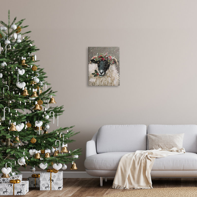 «Holiday Berries Farmhouse Sheep» sur toile, H 20 po x l 16 po x P 1,5 po