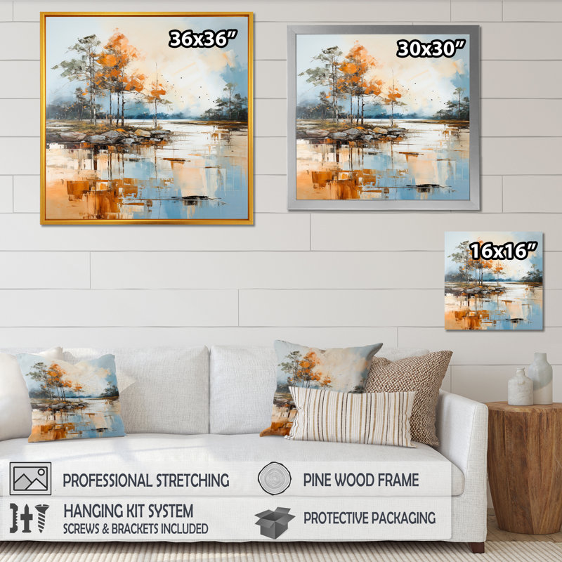 Impression sur toile Lake Smmer Charm, H 36 po x l 36 po x P 1,5 po, Cadre flottant noir