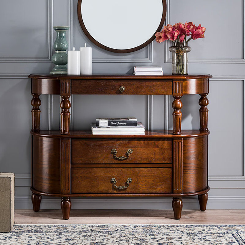 Console en bois massif de style américain, Brun, H 32,6 po x l 43,3 po x P 11,8 po