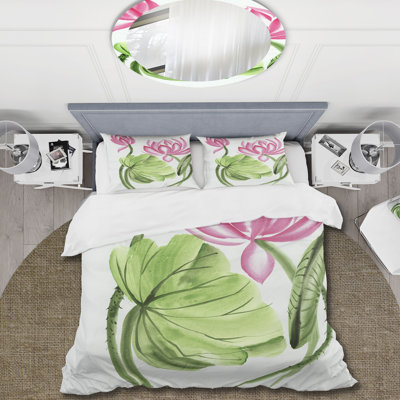Lotus et la libellule II - Ensemble de housse de couette traditionnel - Microfibre de polyester