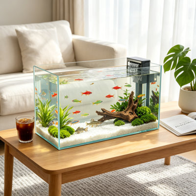 16.14" Ultra Clear Glass Aquarium Tank, Approx. 4.5 Gallon, 1/4 Inch (6MM) Thick Crystal Clear Fish Tank, Rimless Design, Durable & Scratch Resistant