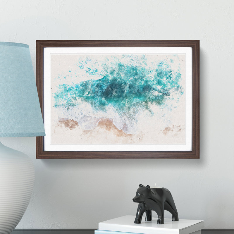 The Turquoise Ocean Upon the Beach - Picture Frame Painting Print, 33cm H x 45cm W x 2cm D, Walnut Framed