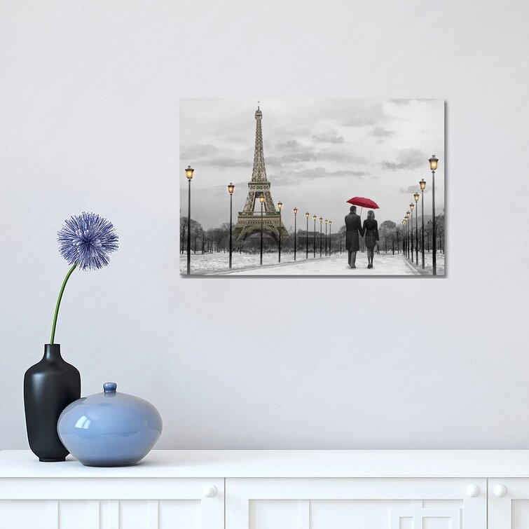 Bless international Paris Red Umbrella Framed by Chris Consani Print