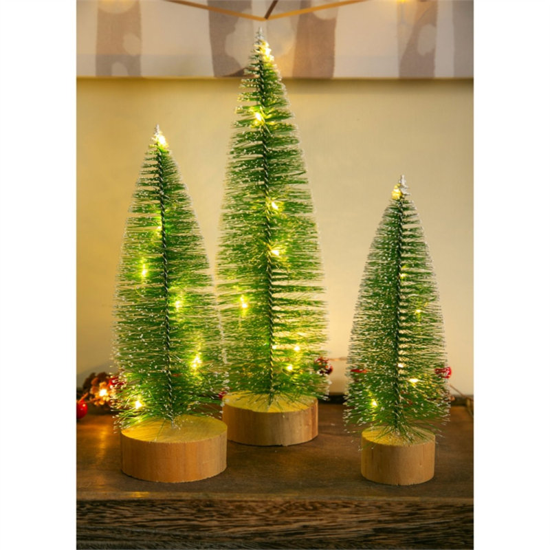 White Tipped Snow Covered LED Bottlebrush Trees, 3 Trees