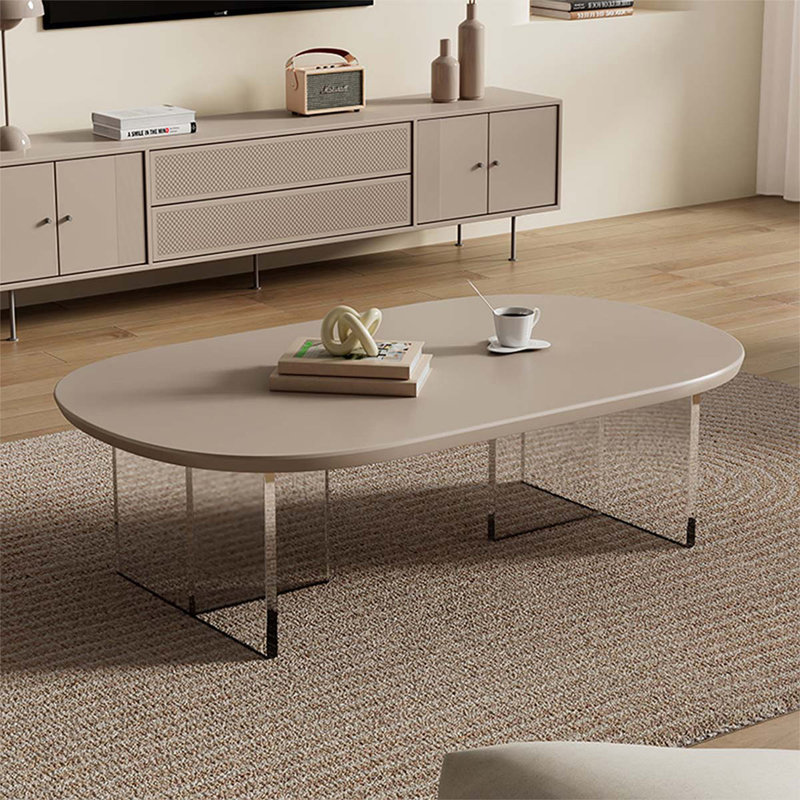 Table basse beige en bois manufacturé et ovale, 13.78" H x 39.37" L x 19.69" W